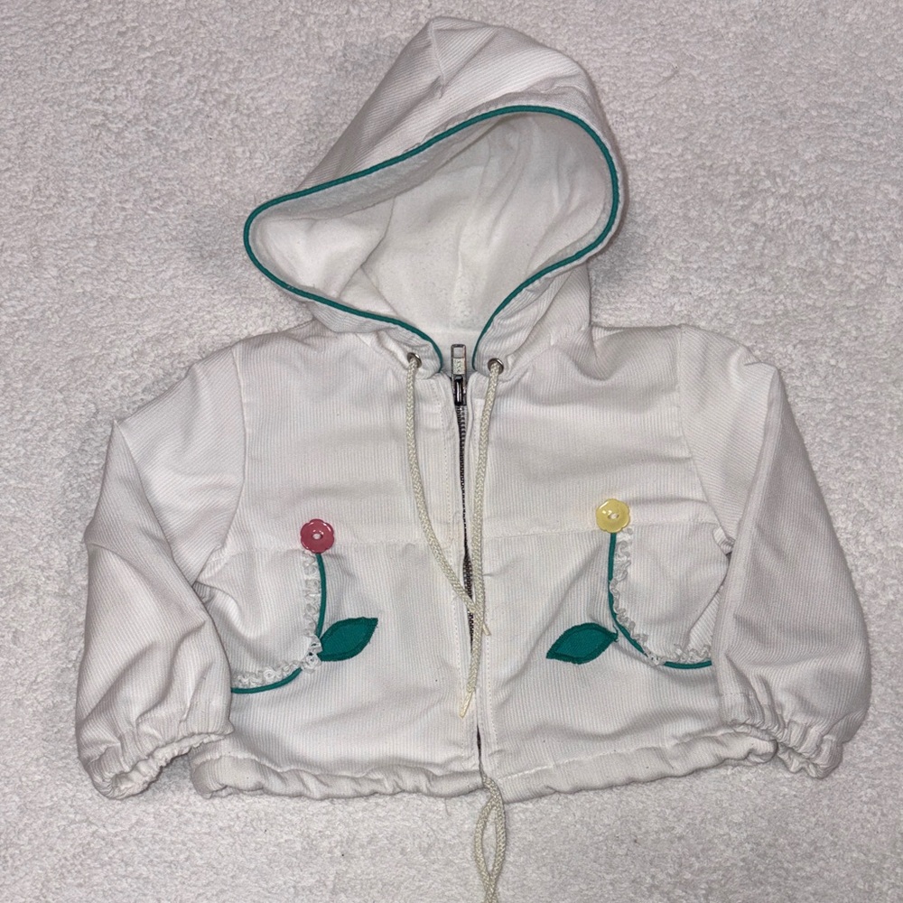 Weather Tamer Kids White spring Hooded Jacket button flowers vintage 12m